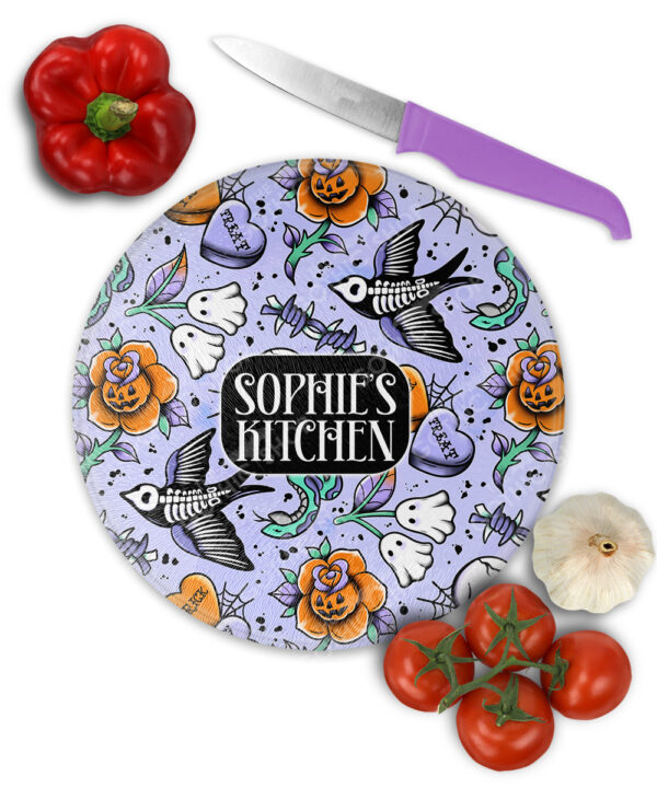 18706 personalised tattoo flash gothic chopping board 1