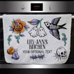 18707 personalised tattoo flash gothic kitchen towel 1