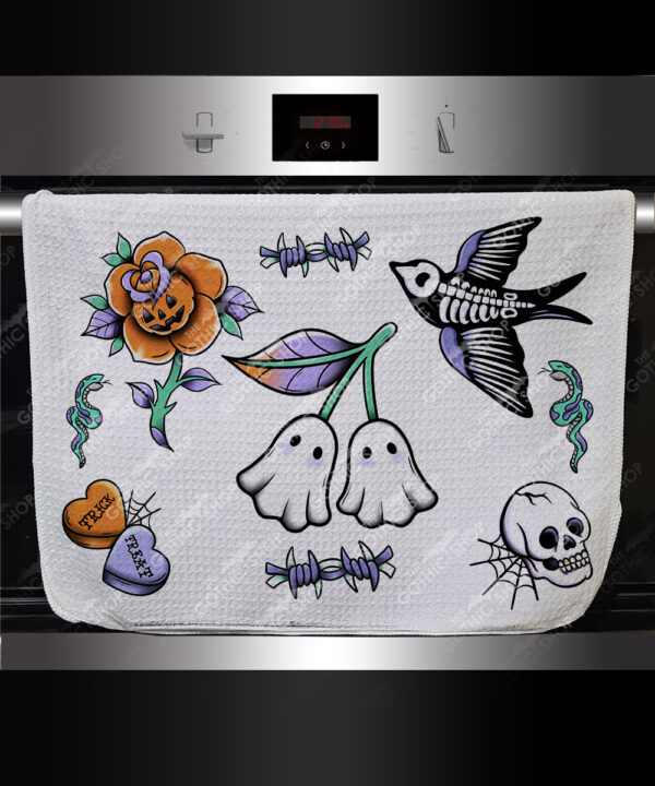 18707 personalised tattoo flash gothic kitchen towel 2