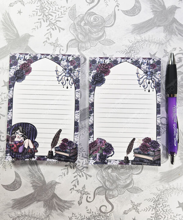 whimsical dark academia book lover lady bookish a6 notepad stationery