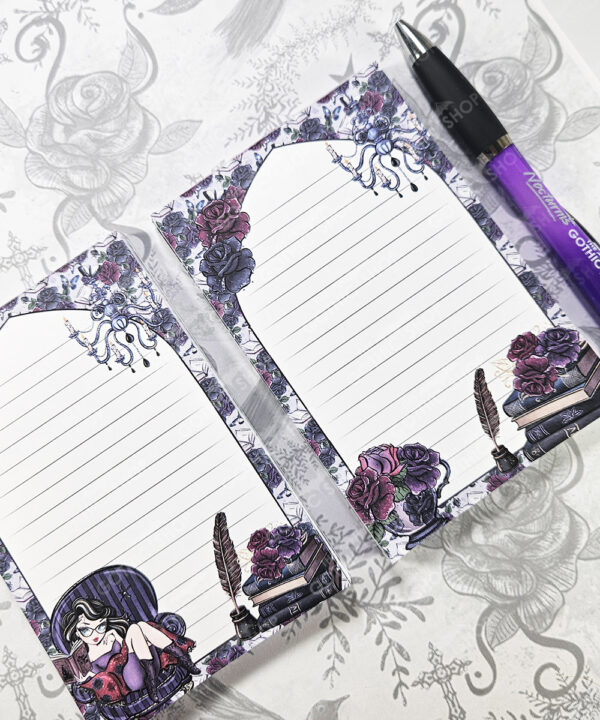 whimsical dark academia book lover lady bookish a6 notepad stationery