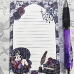 whimsical dark academia book lover lady bookish a6 notepad stationery