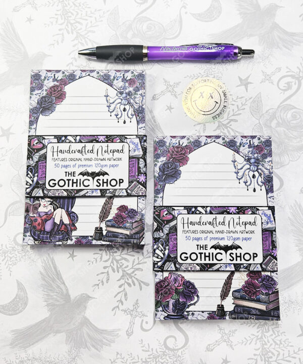 whimsical dark academia book lover lady bookish a6 notepad stationery