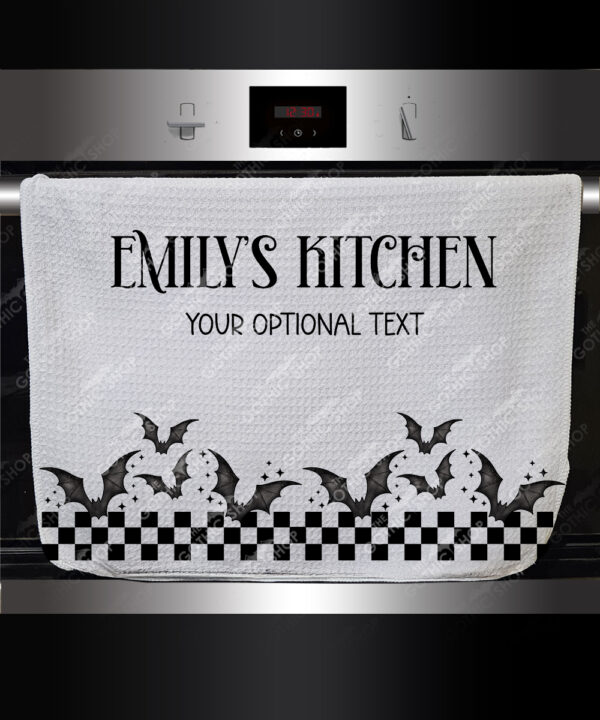 18788 personalised bats checkered gothic kitchen towel 1