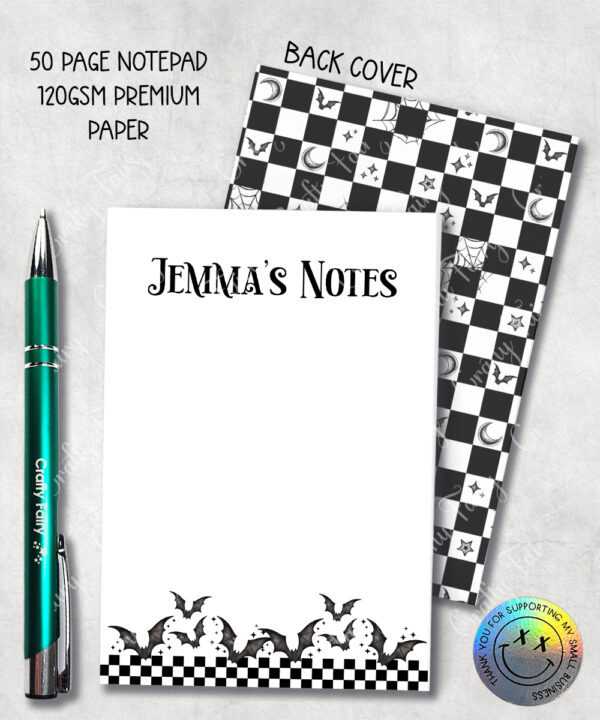 18789 personalised bats checkered gothic a6 notebook 1