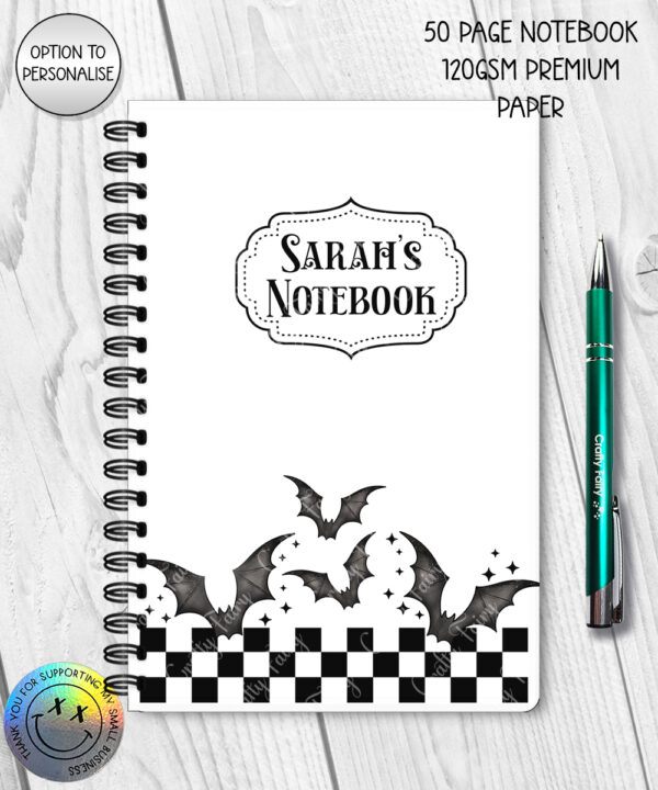 18790 personalised bats checkered gothic a5 notebook 1