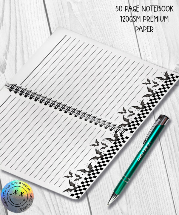 18790 personalised bats checkered gothic a5 notebook 2