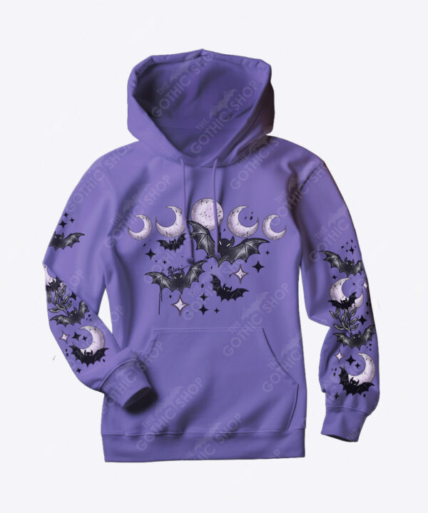 bats & purple moons unisex gothic hoodie with kangaroo pocket
