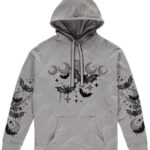 bats & moons unisex lightweight silver grey gothic hoodie with kangaroo pocket