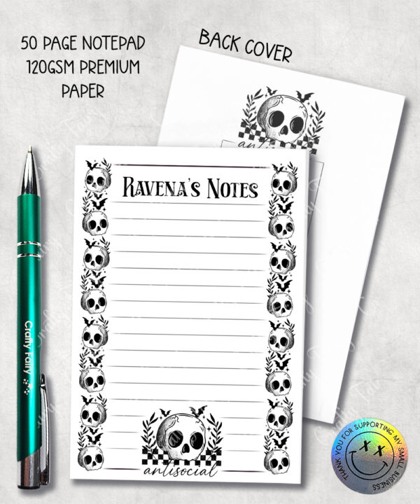 18826 antisocial personalised skull gothic a6 notepad 1