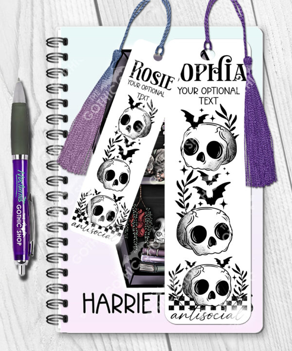 18827 antisocial personalised skull gothic bookmark 1