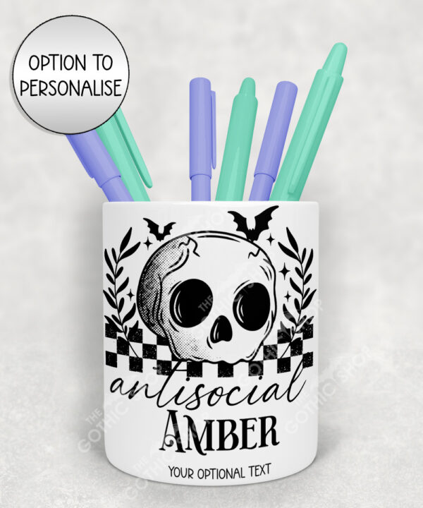 18829 antisocial personalised skull gothic pen pot 1