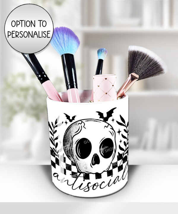 18829 antisocial personalised skull gothic pen pot 2