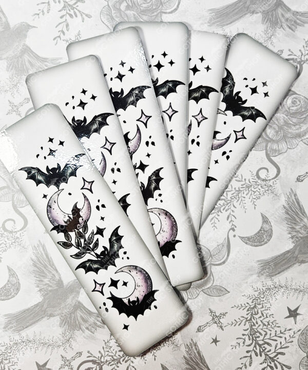 bats & purple moons laminated card gothic bookmark