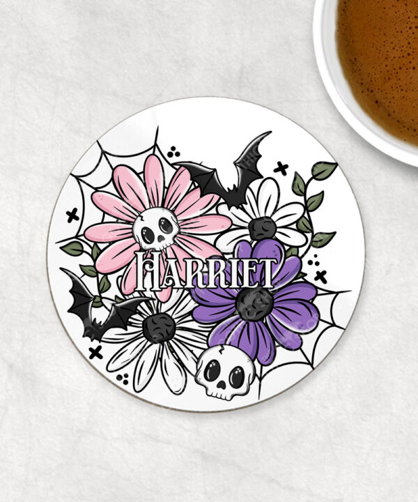 18853 skellie flower personalised gothic coaster 1