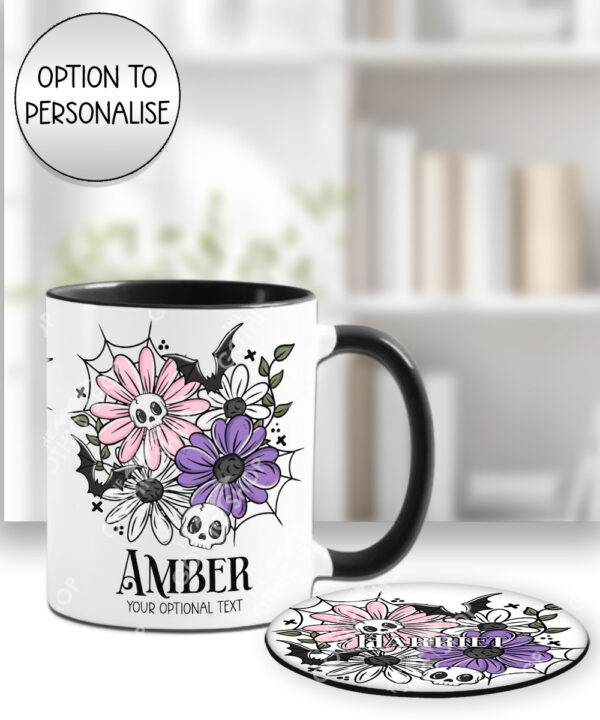 18853 skellie flower personalised gothic mug coaster 1
