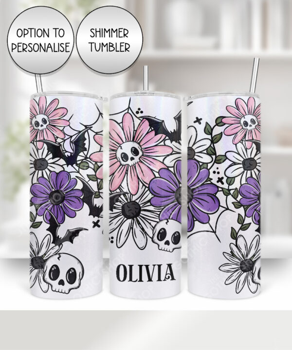 18855 skellie flower personalised gothic shimmer tumbler 1