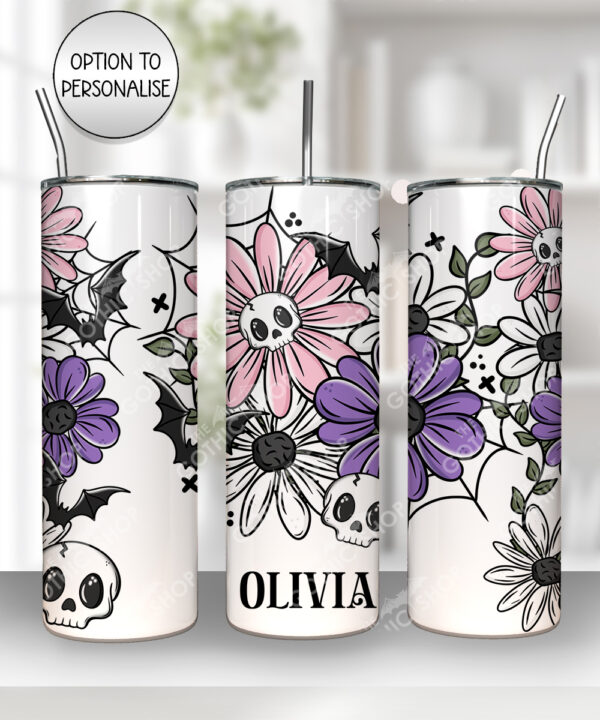 18855 skellie flower personalised gothic shimmer tumbler 2