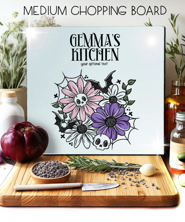 18858 skellie flower personalised gothic chopping board 3