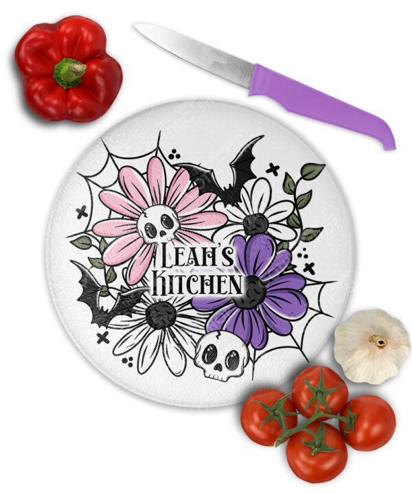 18859 skellie flower personalised gothic chopping board 1