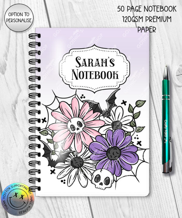 18862 skellie flower personalised gothic notebook 1