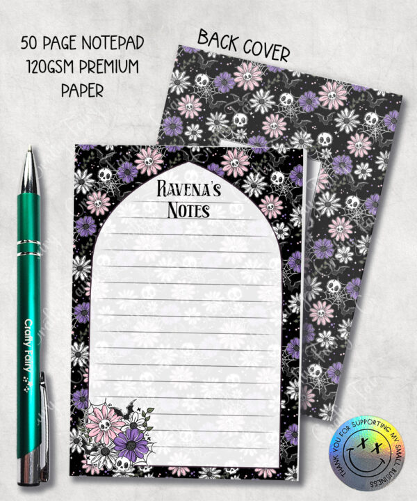 18863 skellie flower personalised gothic notepad 1