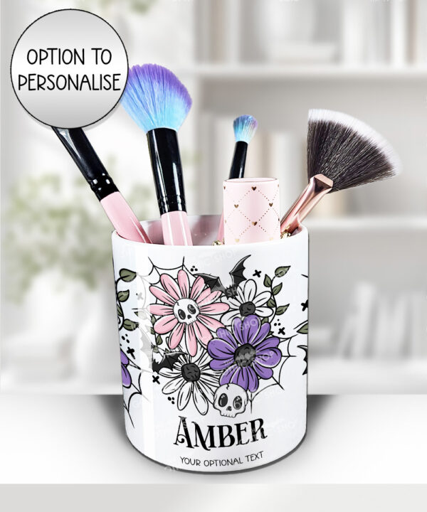 18869 skellie flower personalised gothic pen pot 2