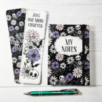 skellie daisy flowers & bats laminated card gothic bookmark
