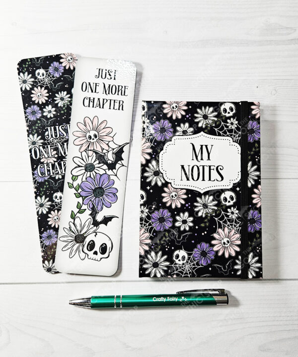 skellie daisy flowers & bats laminated card gothic bookmark