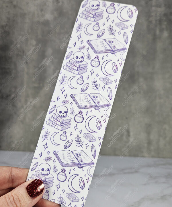 spell books purple doodle sketches white gothic bookmark for book lover