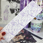 spell books purple doodle sketches white gothic bookmark for book lover