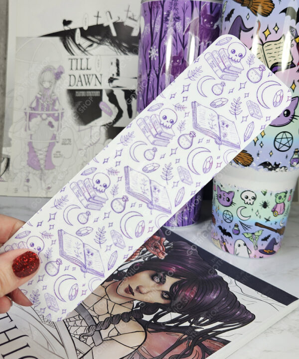 spell books purple doodle sketches white gothic bookmark for book lover