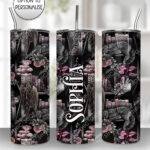 cottagecore bookshelves mushrooms and sleepy cat 20oz straight tumbler with option to personalise