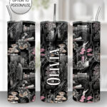 cottagecore bookshelves mushrooms and sleepy cat 20oz straight tumbler with option to personalise