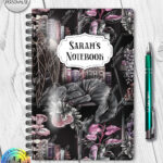 cottagecore bookshelves mushrooms and sleepy cat a5 notebook journal with option to personalise