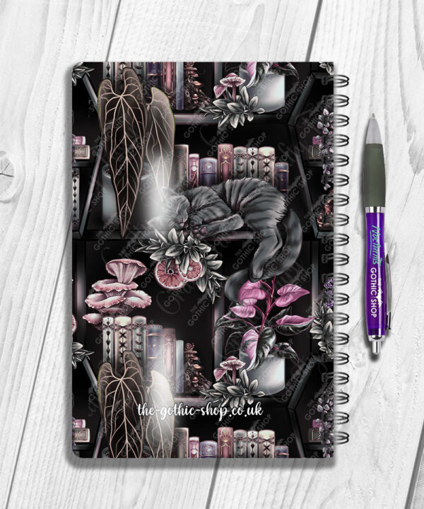 cottagecore bookshelves mushrooms and sleepy cat a5 notebook journal with option to personalise