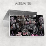 cottagecore bookshelves mushrooms and sleepy cat storage tin with option to personalise