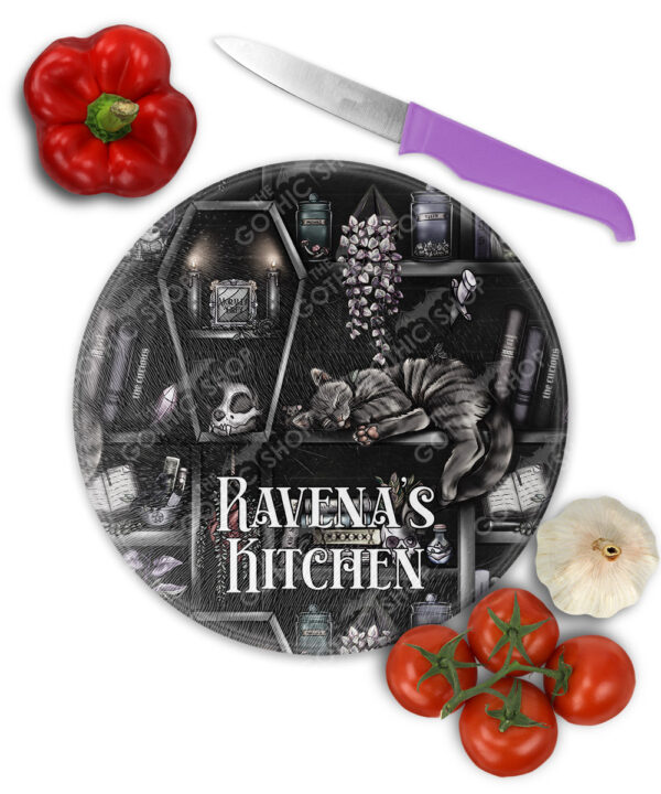 18963 personalised witchy curios cat chopping board