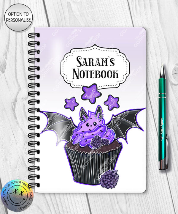 18977 personalised berry bat cupcake gothic notebook 1