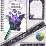 18977 personalised berry bat cupcake gothic stationery 1