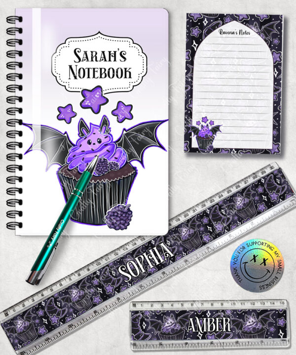 18977 personalised berry bat cupcake gothic stationery 1