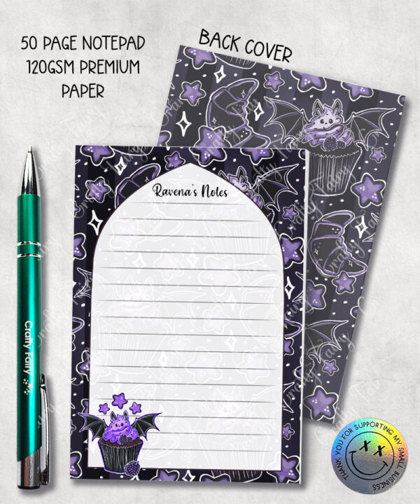 18979 personalised berry bat cupcake notepad 1