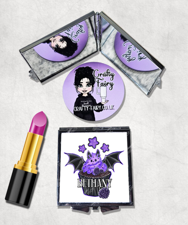 18985 personalised berry bat cupcake compact mirror 1