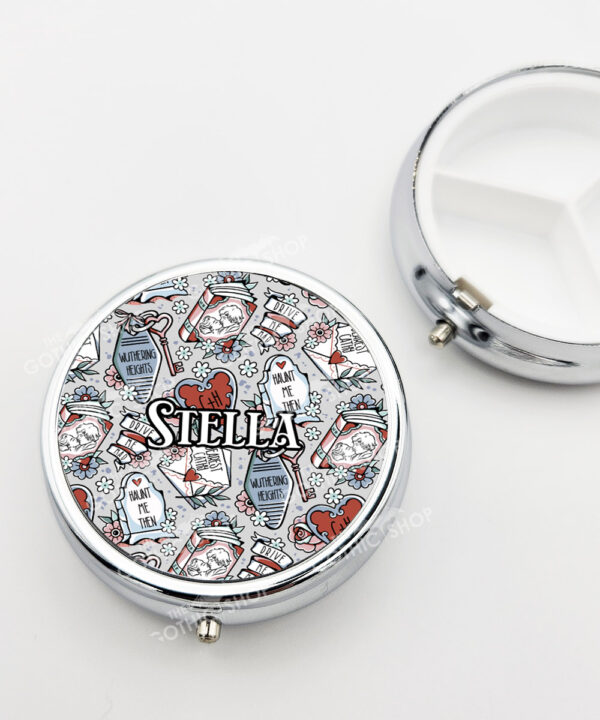 wuthering heights gothic romance round pill box with option to personalise