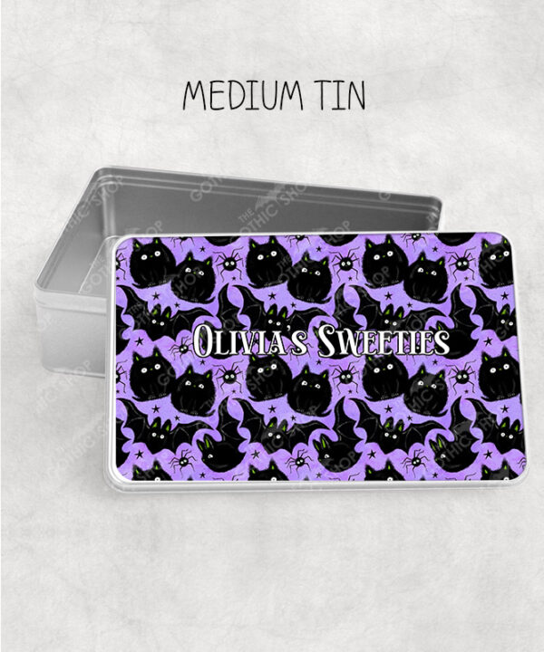 19016 fluffy black cats bats gothic tin 1