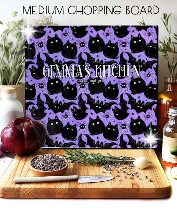 19017 fluffy black cats bats gothic chopping board 2