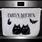 19020 fluffy black cats bats gothic towel 1