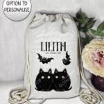 19021 fluffy black cats bats gothic drawstring bag 1