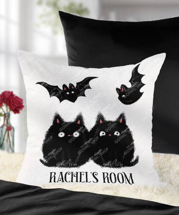 black cats & bats purple gothic velvet cushion with option to personalise