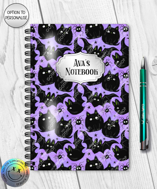 19023 fluffy black cats bats gothic a5 notebook 1